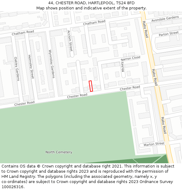 44, CHESTER ROAD, HARTLEPOOL, TS24 8FD: Location map and indicative extent of plot