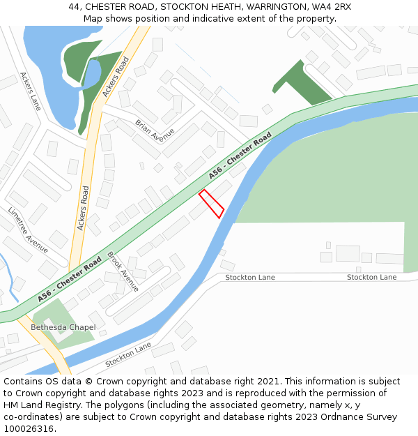 44, CHESTER ROAD, STOCKTON HEATH, WARRINGTON, WA4 2RX: Location map and indicative extent of plot