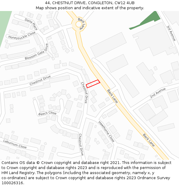 44, CHESTNUT DRIVE, CONGLETON, CW12 4UB: Location map and indicative extent of plot