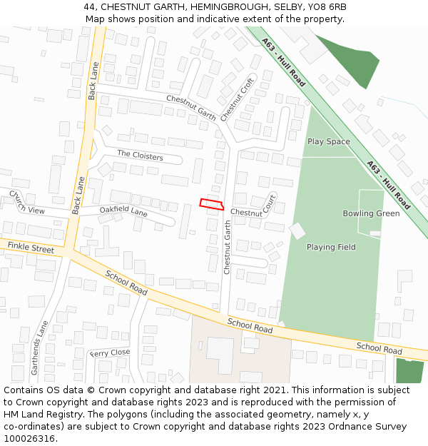 44, CHESTNUT GARTH, HEMINGBROUGH, SELBY, YO8 6RB: Location map and indicative extent of plot
