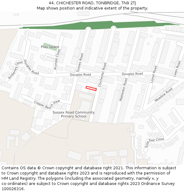 44, CHICHESTER ROAD, TONBRIDGE, TN9 2TJ: Location map and indicative extent of plot