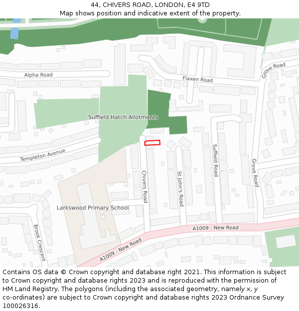 44, CHIVERS ROAD, LONDON, E4 9TD: Location map and indicative extent of plot