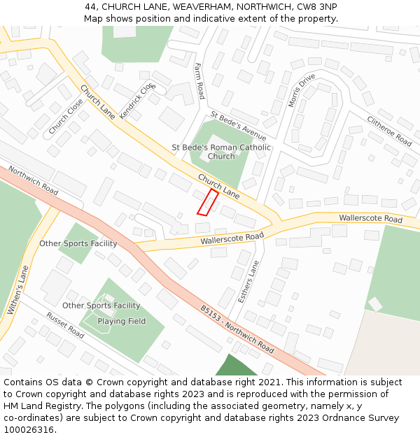 44, CHURCH LANE, WEAVERHAM, NORTHWICH, CW8 3NP: Location map and indicative extent of plot