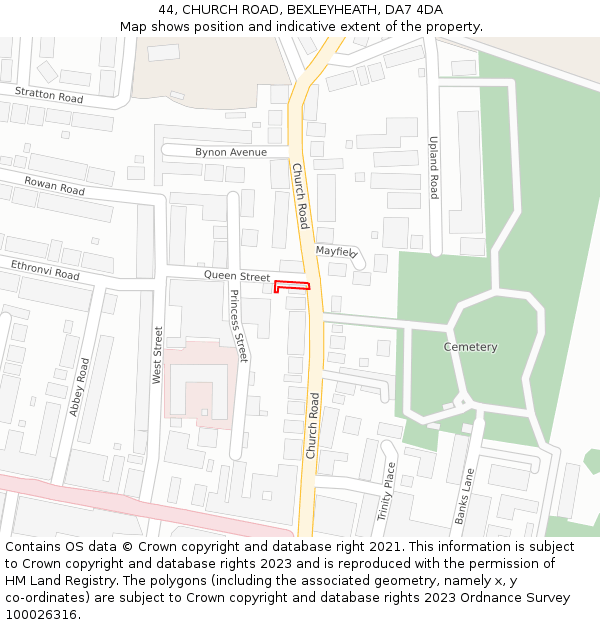 44, CHURCH ROAD, BEXLEYHEATH, DA7 4DA: Location map and indicative extent of plot