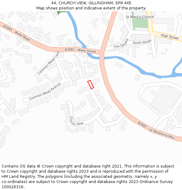 44, CHURCH VIEW, GILLINGHAM, SP8 4XE: Location map and indicative extent of plot