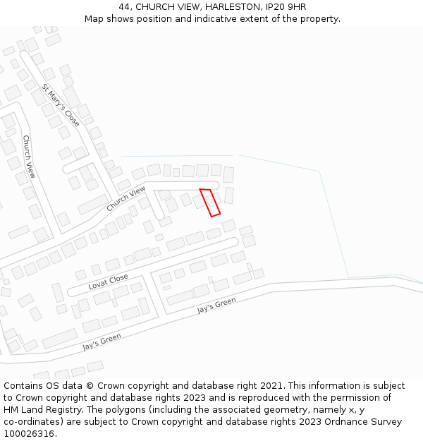 44, CHURCH VIEW, HARLESTON, IP20 9HR: Location map and indicative extent of plot