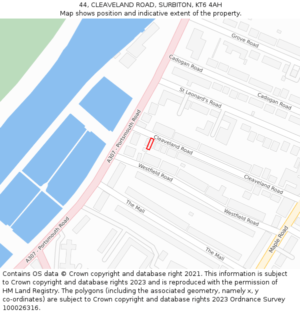 44, CLEAVELAND ROAD, SURBITON, KT6 4AH: Location map and indicative extent of plot