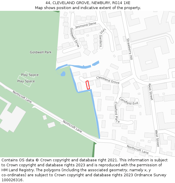 44, CLEVELAND GROVE, NEWBURY, RG14 1XE: Location map and indicative extent of plot