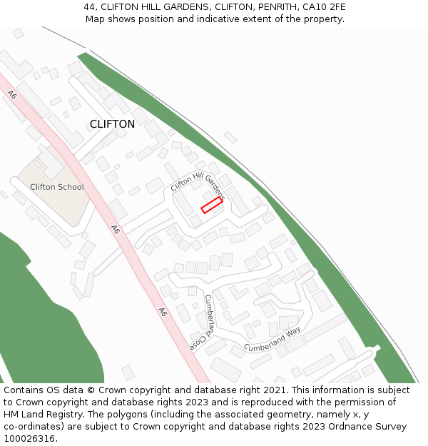 44, CLIFTON HILL GARDENS, CLIFTON, PENRITH, CA10 2FE: Location map and indicative extent of plot