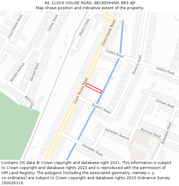 44, CLOCK HOUSE ROAD, BECKENHAM, BR3 4JP: Location map and indicative extent of plot