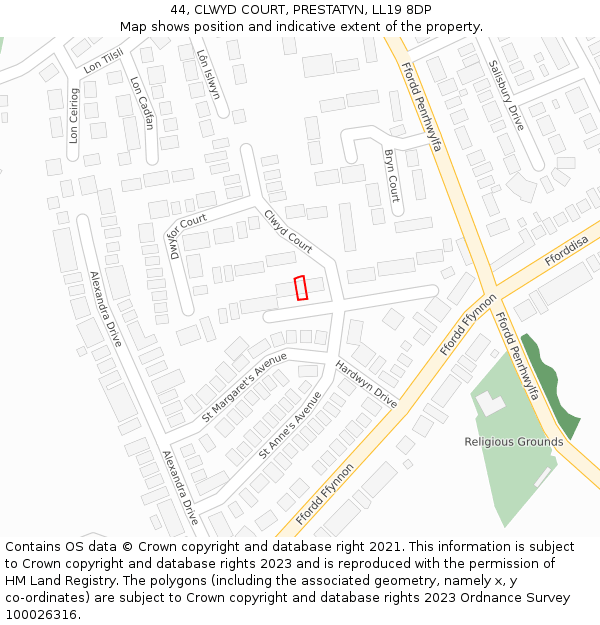 44, CLWYD COURT, PRESTATYN, LL19 8DP: Location map and indicative extent of plot