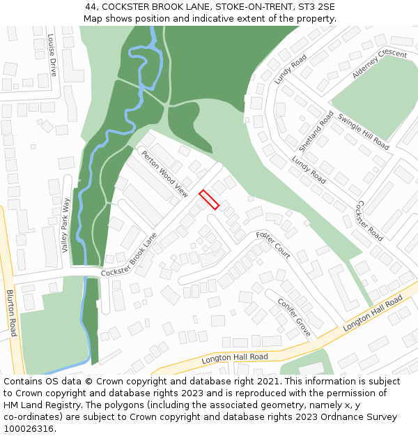 44, COCKSTER BROOK LANE, STOKE-ON-TRENT, ST3 2SE: Location map and indicative extent of plot