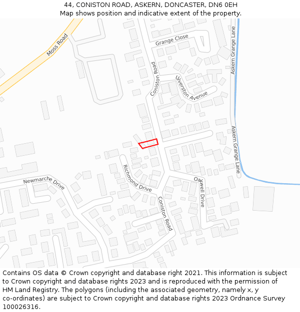 44, CONISTON ROAD, ASKERN, DONCASTER, DN6 0EH: Location map and indicative extent of plot