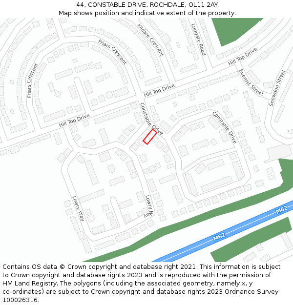 44, CONSTABLE DRIVE, ROCHDALE, OL11 2AY: Location map and indicative extent of plot