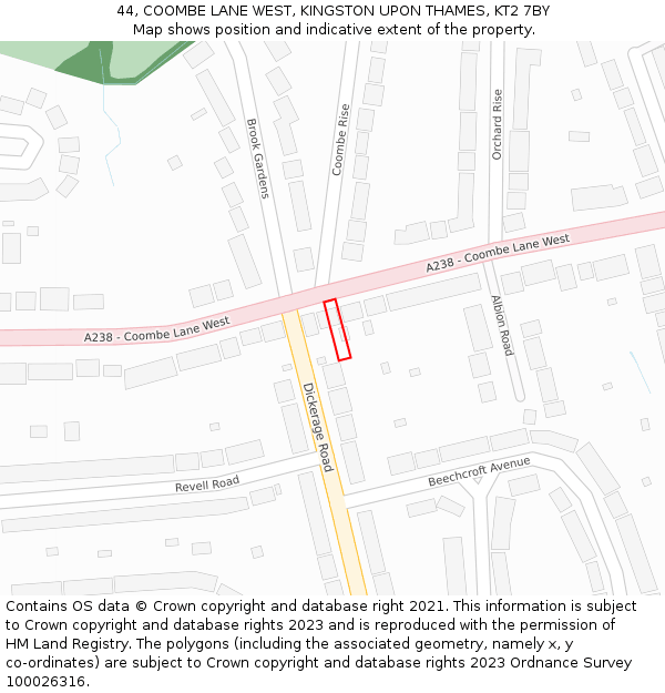 44, COOMBE LANE WEST, KINGSTON UPON THAMES, KT2 7BY: Location map and indicative extent of plot