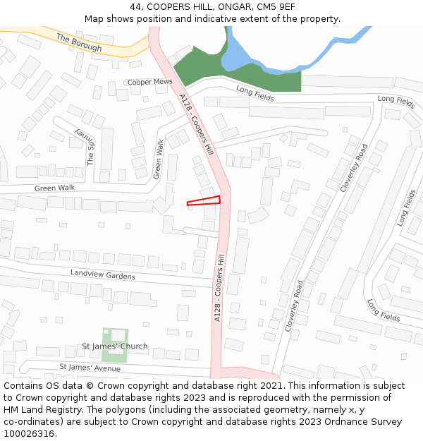 44, COOPERS HILL, ONGAR, CM5 9EF: Location map and indicative extent of plot