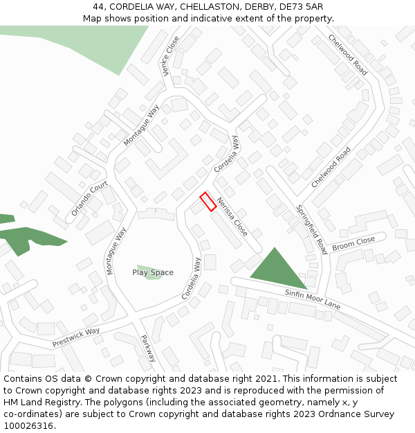 44, CORDELIA WAY, CHELLASTON, DERBY, DE73 5AR: Location map and indicative extent of plot