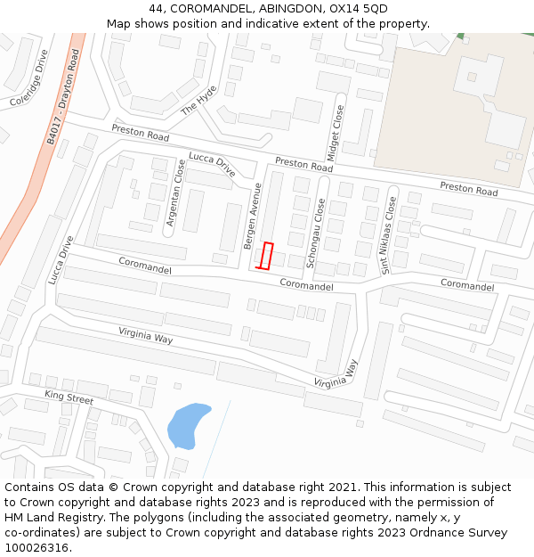 44, COROMANDEL, ABINGDON, OX14 5QD: Location map and indicative extent of plot