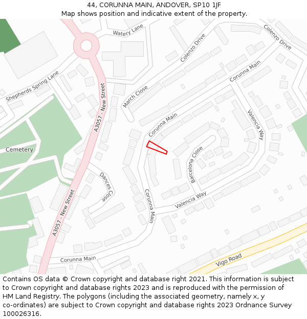 44, CORUNNA MAIN, ANDOVER, SP10 1JF: Location map and indicative extent of plot