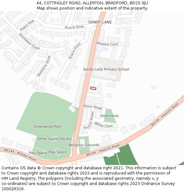 44, COTTINGLEY ROAD, ALLERTON, BRADFORD, BD15 9JU: Location map and indicative extent of plot