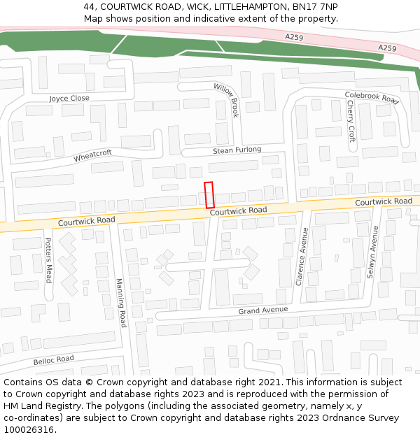 44, COURTWICK ROAD, WICK, LITTLEHAMPTON, BN17 7NP: Location map and indicative extent of plot