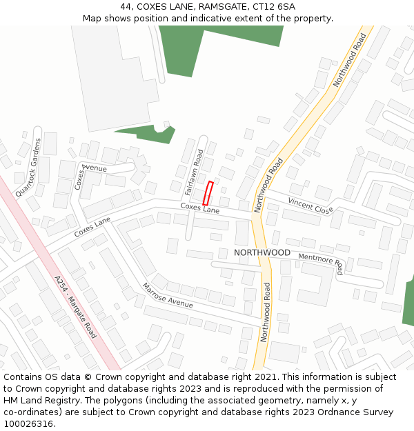 44, COXES LANE, RAMSGATE, CT12 6SA: Location map and indicative extent of plot