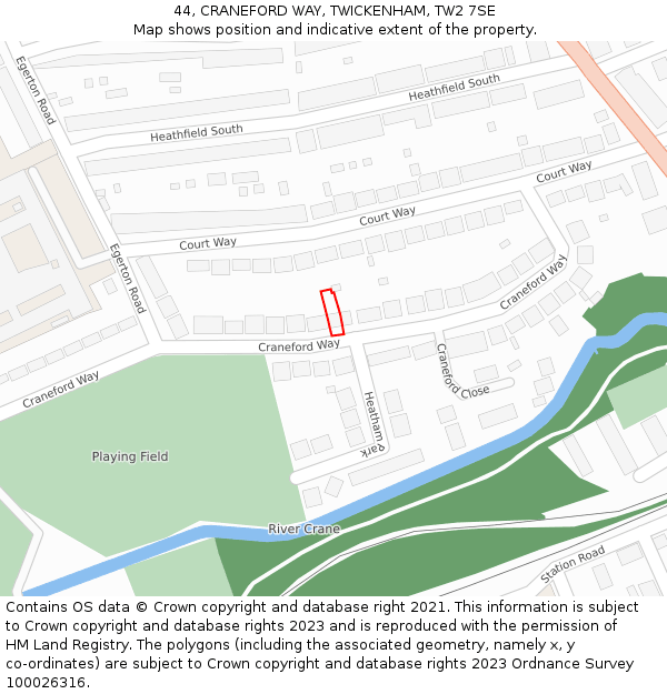 44, CRANEFORD WAY, TWICKENHAM, TW2 7SE: Location map and indicative extent of plot