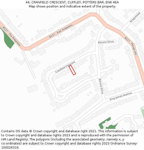 44, CRANFIELD CRESCENT, CUFFLEY, POTTERS BAR, EN6 4EA: Location map and indicative extent of plot