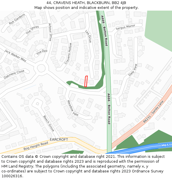 44, CRAVENS HEATH, BLACKBURN, BB2 4JB: Location map and indicative extent of plot