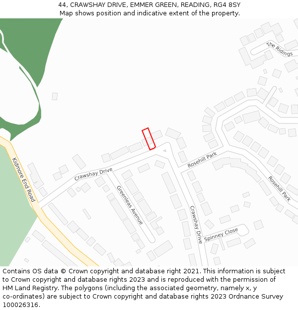 44, CRAWSHAY DRIVE, EMMER GREEN, READING, RG4 8SY: Location map and indicative extent of plot