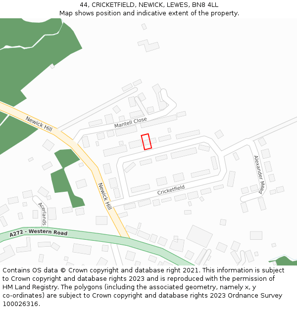 44, CRICKETFIELD, NEWICK, LEWES, BN8 4LL: Location map and indicative extent of plot