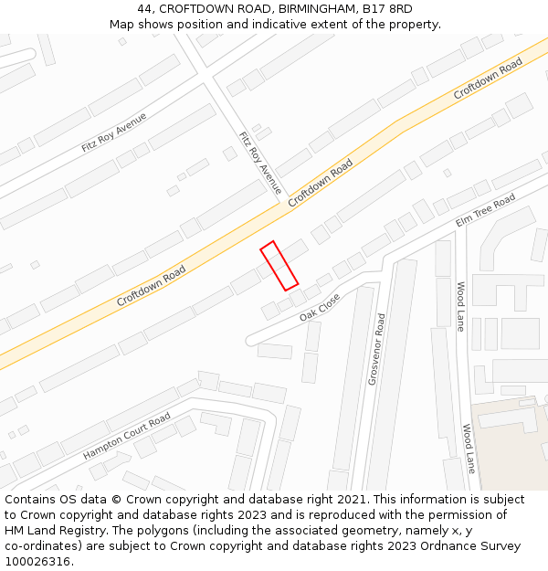 44, CROFTDOWN ROAD, BIRMINGHAM, B17 8RD: Location map and indicative extent of plot