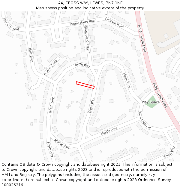 44, CROSS WAY, LEWES, BN7 1NE: Location map and indicative extent of plot