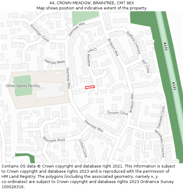 44, CROWN MEADOW, BRAINTREE, CM7 9EX: Location map and indicative extent of plot