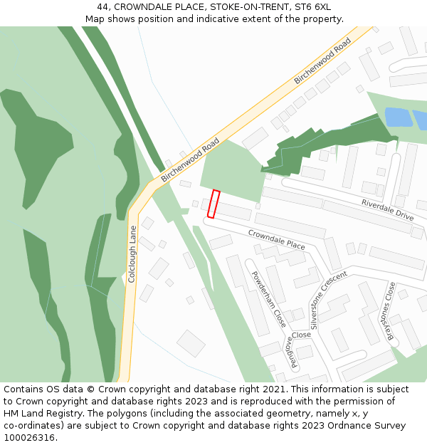 44, CROWNDALE PLACE, STOKE-ON-TRENT, ST6 6XL: Location map and indicative extent of plot