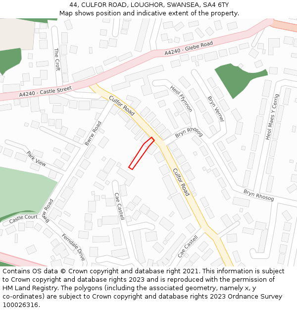 44, CULFOR ROAD, LOUGHOR, SWANSEA, SA4 6TY: Location map and indicative extent of plot