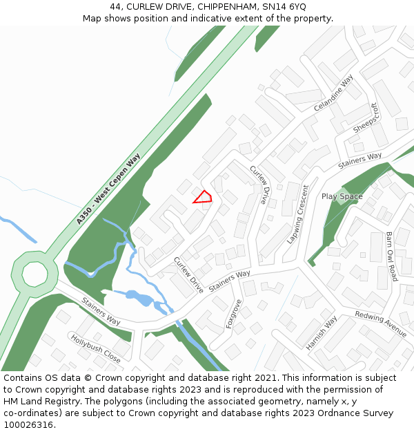 44, CURLEW DRIVE, CHIPPENHAM, SN14 6YQ: Location map and indicative extent of plot