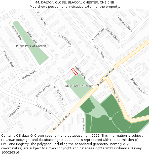 44, DALTON CLOSE, BLACON, CHESTER, CH1 5NB: Location map and indicative extent of plot