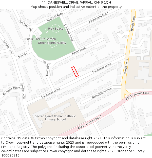 44, DANESWELL DRIVE, WIRRAL, CH46 1QH: Location map and indicative extent of plot