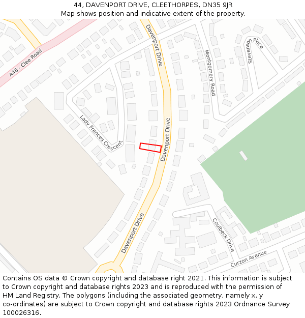 44, DAVENPORT DRIVE, CLEETHORPES, DN35 9JR: Location map and indicative extent of plot