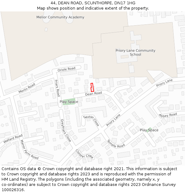 44, DEAN ROAD, SCUNTHORPE, DN17 1HG: Location map and indicative extent of plot