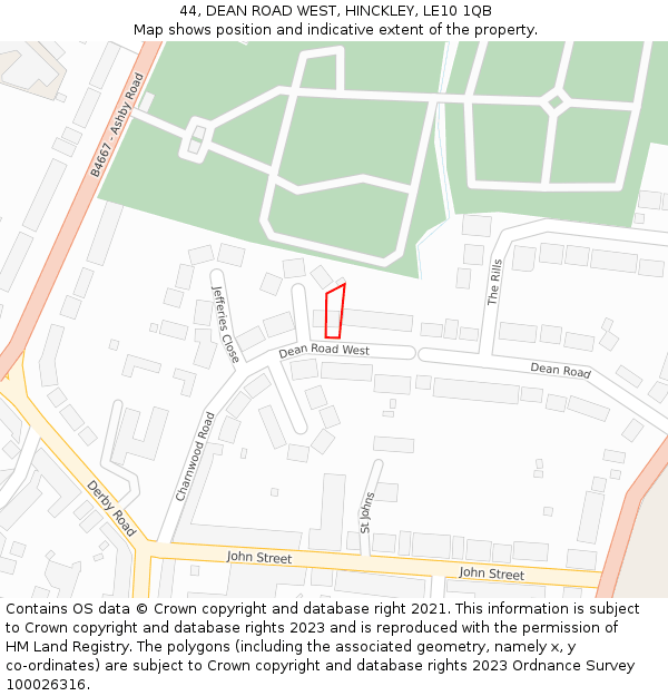 44, DEAN ROAD WEST, HINCKLEY, LE10 1QB: Location map and indicative extent of plot