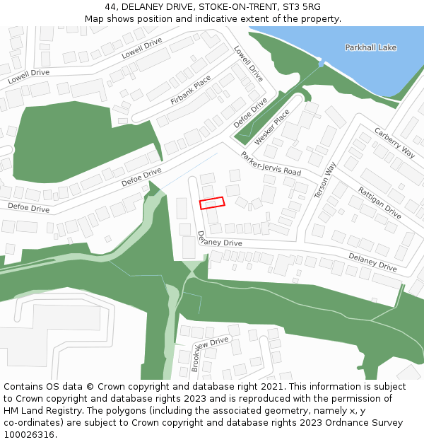 44, DELANEY DRIVE, STOKE-ON-TRENT, ST3 5RG: Location map and indicative extent of plot