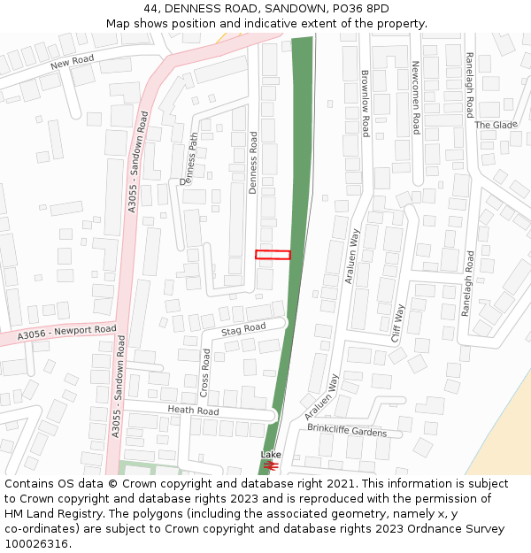 44, DENNESS ROAD, SANDOWN, PO36 8PD: Location map and indicative extent of plot