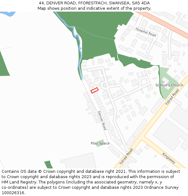 44, DENVER ROAD, FFORESTFACH, SWANSEA, SA5 4DA: Location map and indicative extent of plot