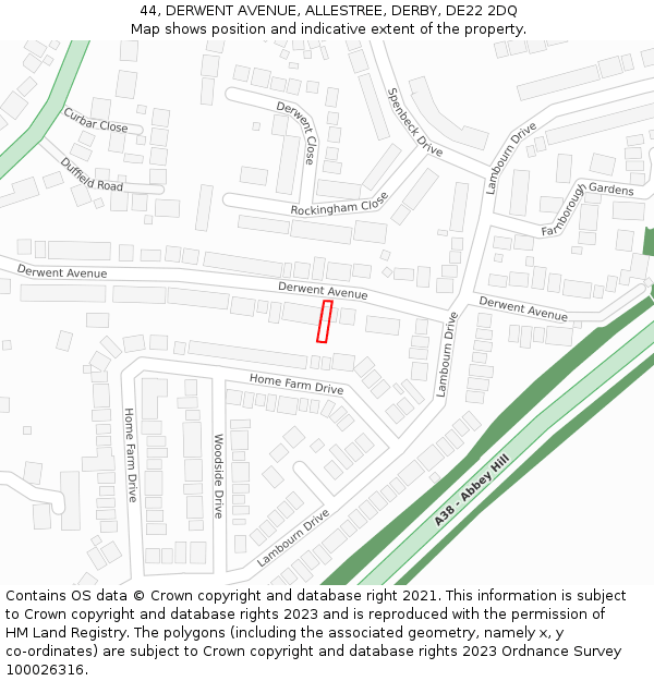 44, DERWENT AVENUE, ALLESTREE, DERBY, DE22 2DQ: Location map and indicative extent of plot