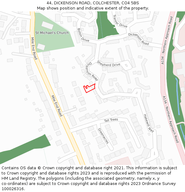 44, DICKENSON ROAD, COLCHESTER, CO4 5BS: Location map and indicative extent of plot