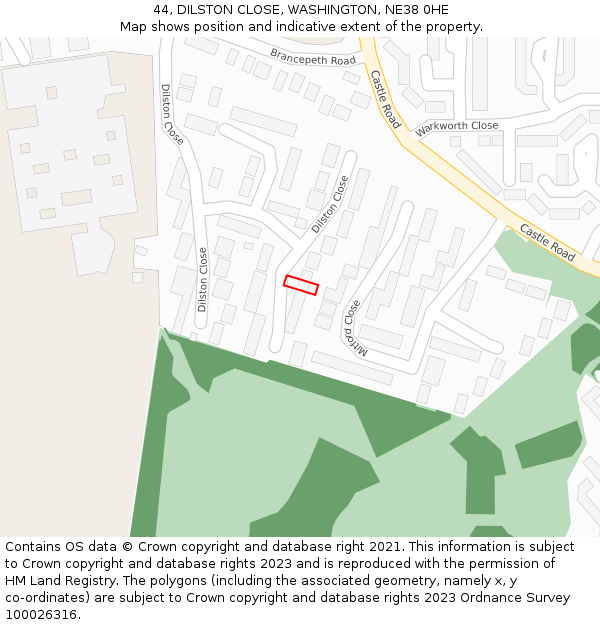 44, DILSTON CLOSE, WASHINGTON, NE38 0HE: Location map and indicative extent of plot