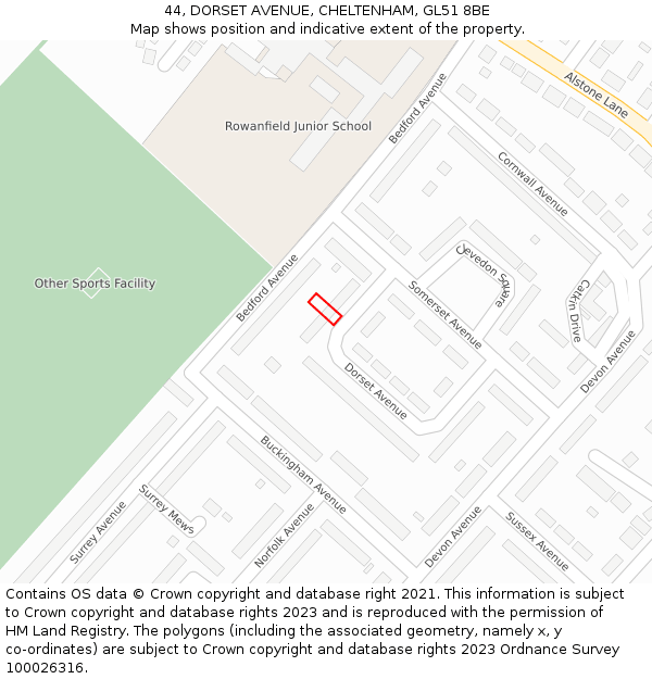 44, DORSET AVENUE, CHELTENHAM, GL51 8BE: Location map and indicative extent of plot