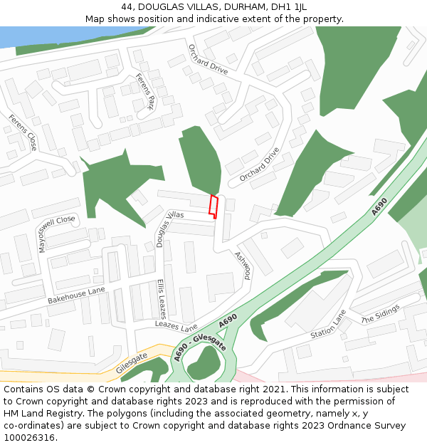 44, DOUGLAS VILLAS, DURHAM, DH1 1JL: Location map and indicative extent of plot